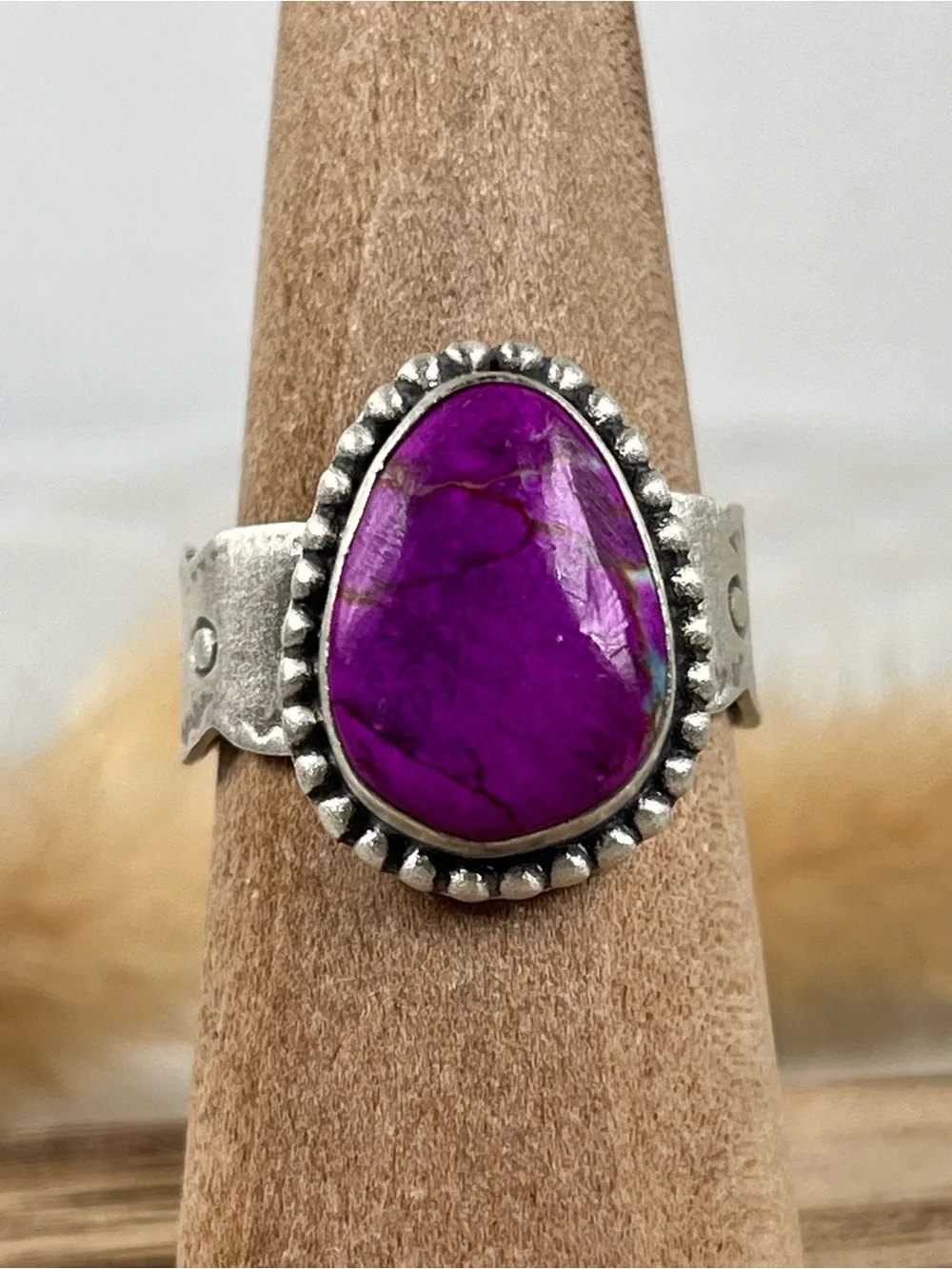 Solid Sterling Silver Sea Sediment Jasper Ring Size 7.5 Adjustable